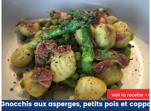 Gnocchis aux asperges, petits pois et coppa